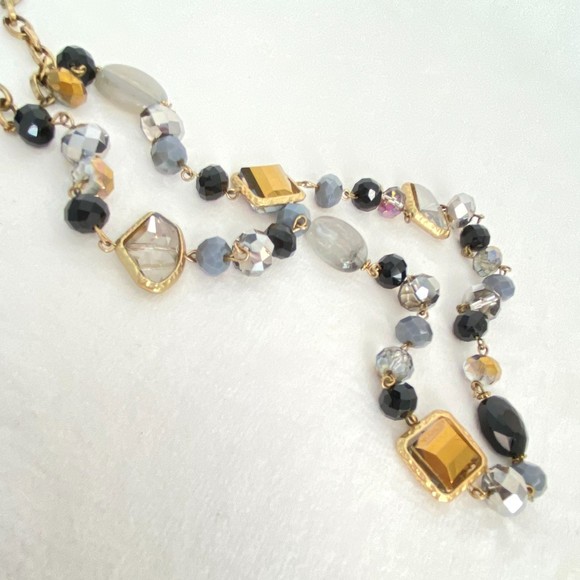 Multi Media Chain Opera Necklace Brass Tone Chains With Beads & Rhinestones - Picture 5 of 7